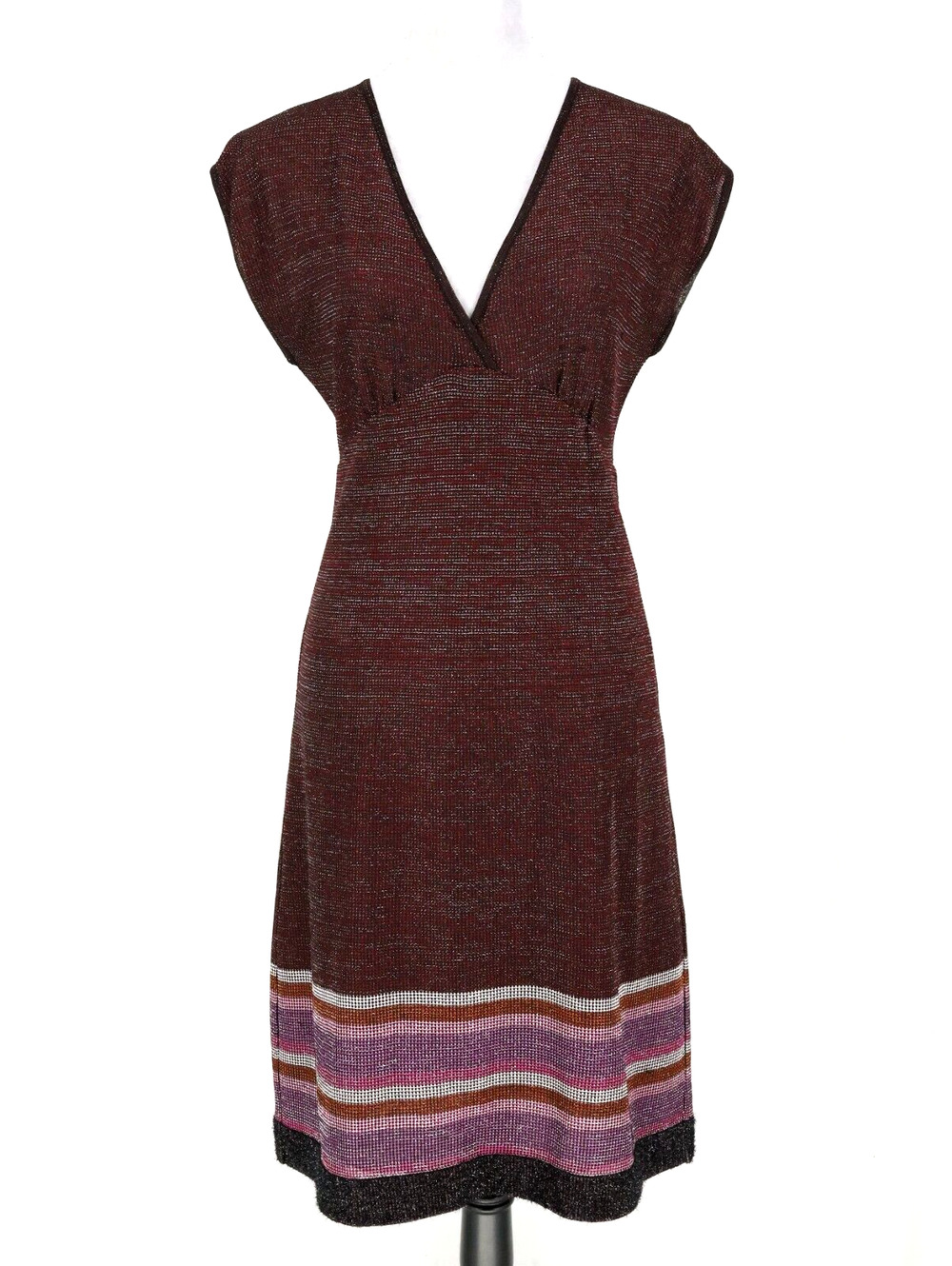Missoni Dress Womens 8 US Burgundy Silver Metallic Stretch Knit Empire Waist